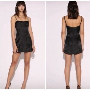 realisation par NWT Emilie Black 100% Silk Patterned Mini Dress Size Medium